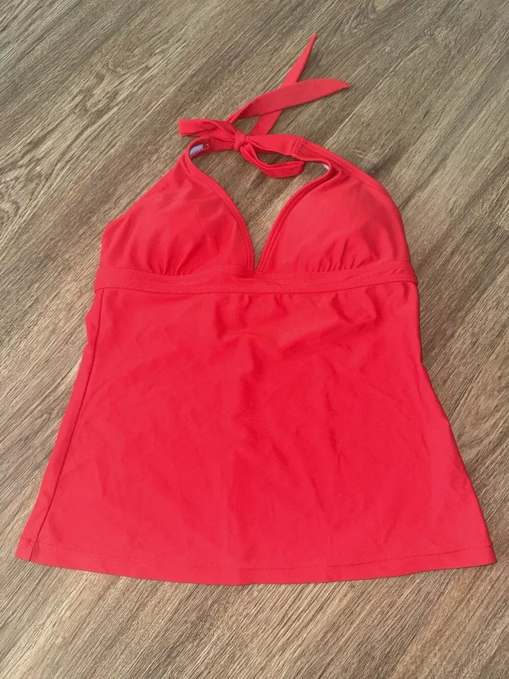prAna Womens Red Halter Tankini Swim Top Size XS V-Neck Back Hook Tie Neck